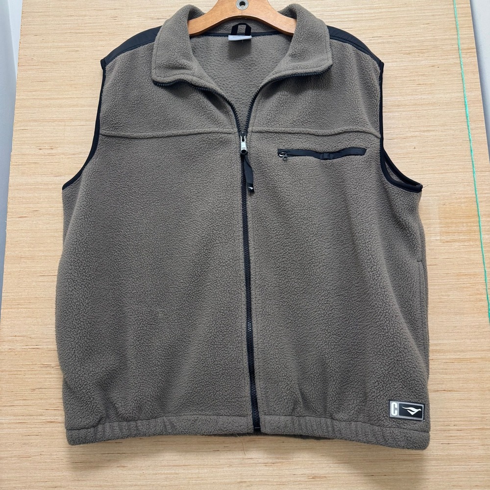 Cheetah Mens Fleece Vest Full Zip Brown Taupe Black Contrast Shoulder‎ Large